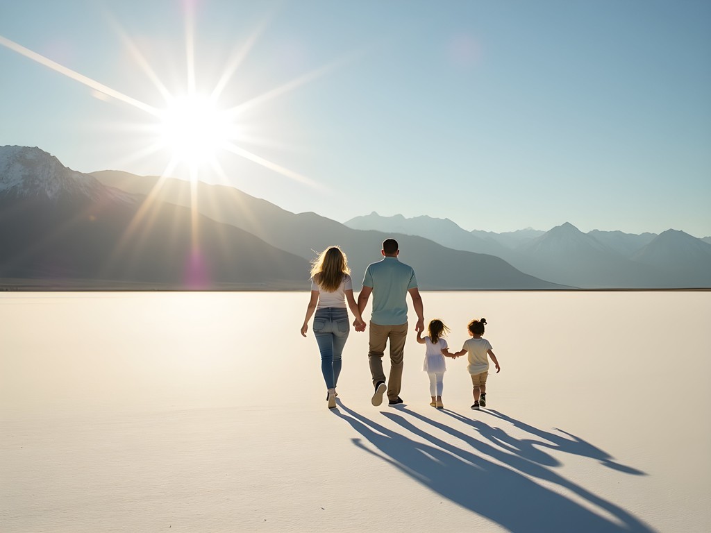 Family exploring Bonneville Salt Flats near West Jordan