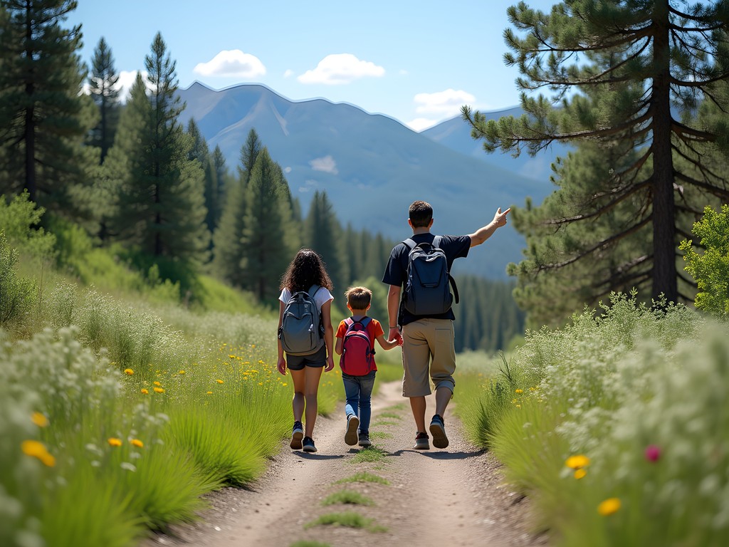 Family hiking on Yellow Fork Canyon Trail in West Jordan