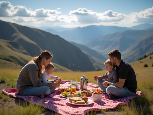 Family enjoying picnic with Wasatch Mountain views