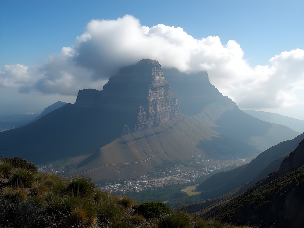 Dramatic weather change on Table Mountain with clouds rolling in