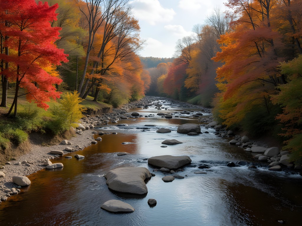 Stream meanders at White Clay Creek Preserve in fall colors