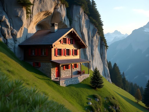 Historic Aescher Mountain Restaurant built into cliff face on Ebenalp mountain