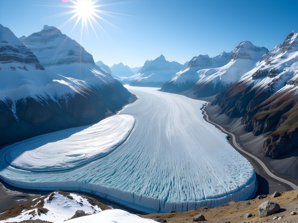 Panoramic view of the Aletsch Glacier from Jungfraujoch observation platform