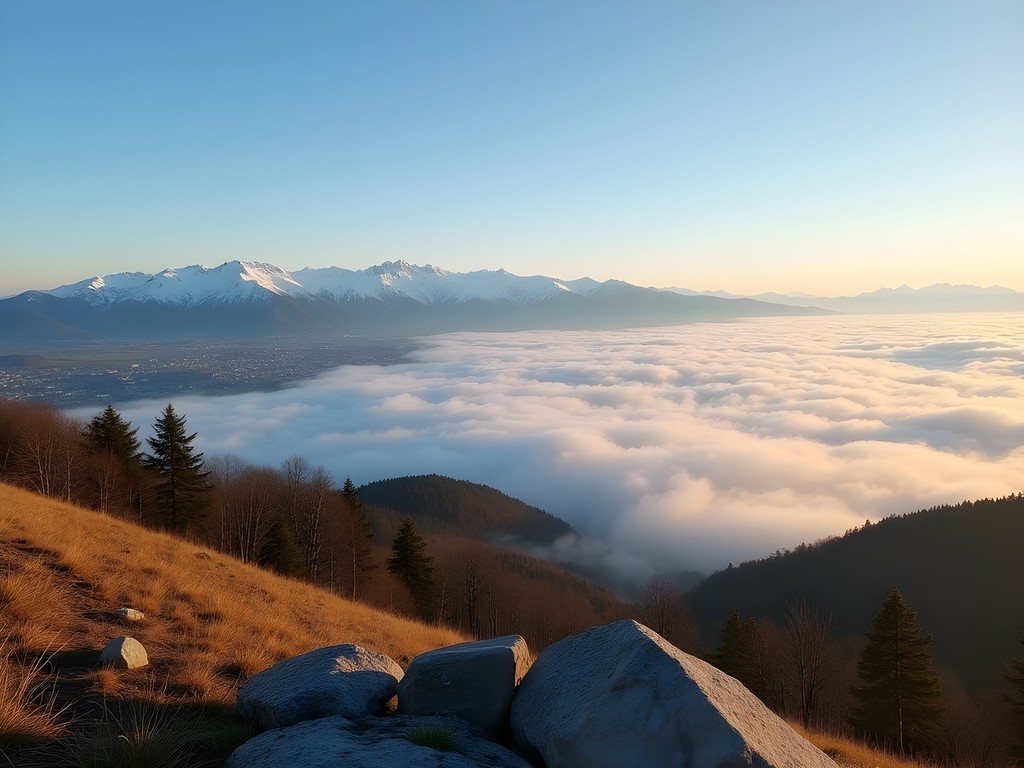 View from Uetliberg showing sea of fog over Zurich with Alps in background