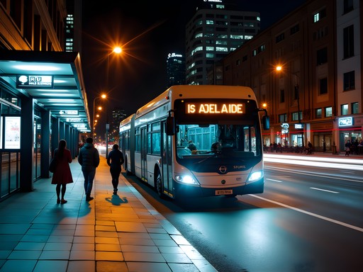Couple navigating Adelaide's nighttime public transport