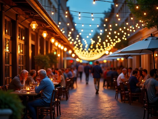Couples enjoying evening dining on Peel Street Adelaide