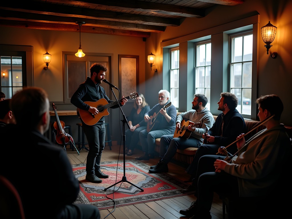 Intimate performance at Græni Hatturinn music venue in Akureyri with traditional Icelandic instruments