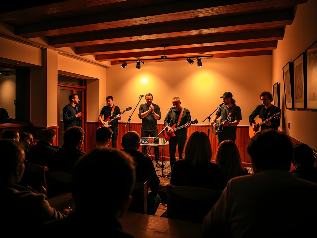 Cozy live music venue in Akureyri with local band performing