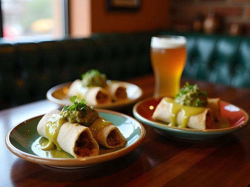 Colorful New Mexican late night food featuring green chile at popular Albuquerque restaurant