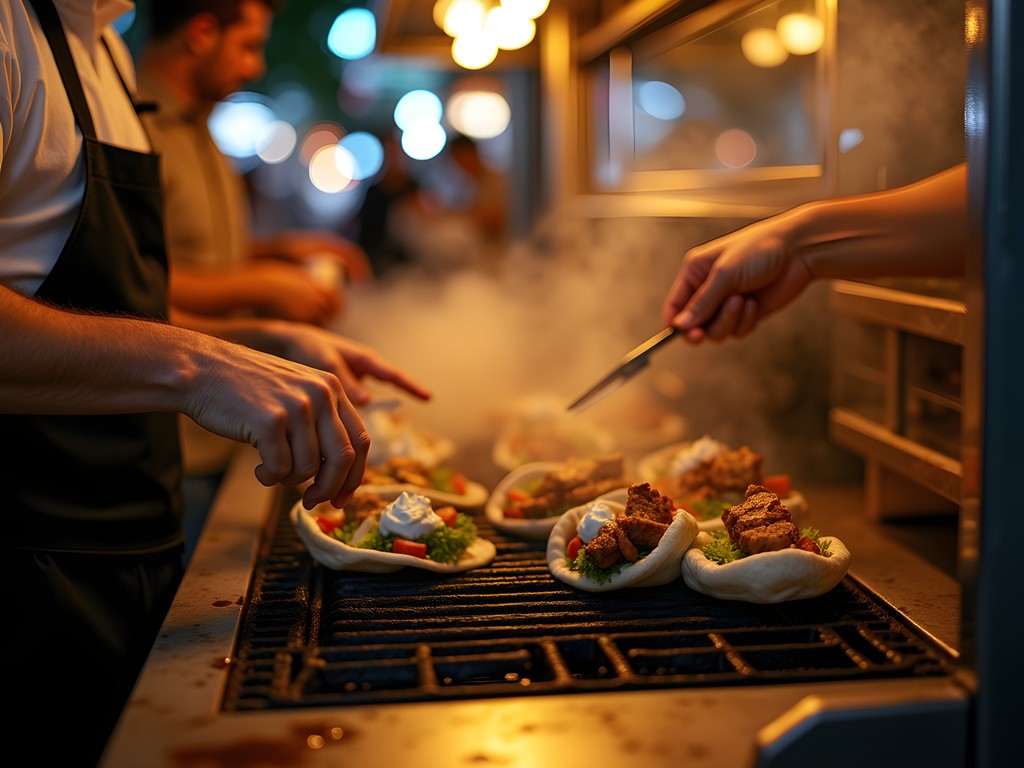 Late night souvlaki being prepared at popular Athens street food spot