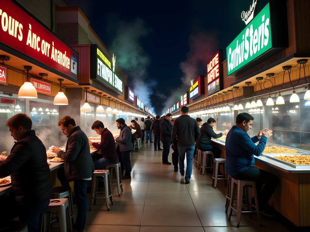 Vibrant international food hall in Aurora with diverse late-night dining options
