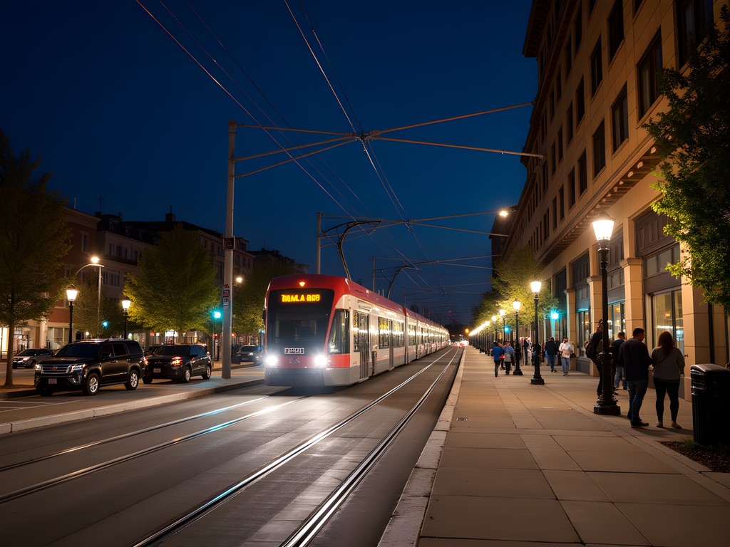 Transportation options for Aurora's nightlife including light rail and rideshare services at night