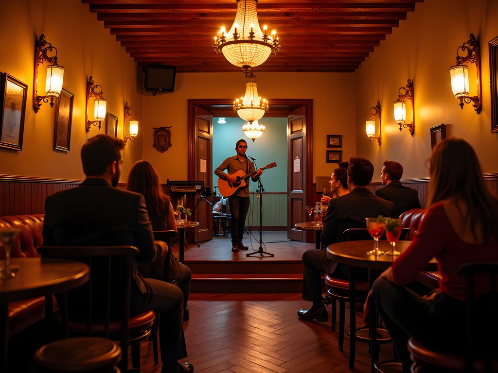 Intimate performance at a hidden gem music venue in Austin with couples enjoying cocktails