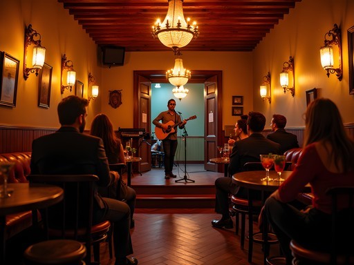 Intimate performance at a hidden gem music venue in Austin with couples enjoying cocktails