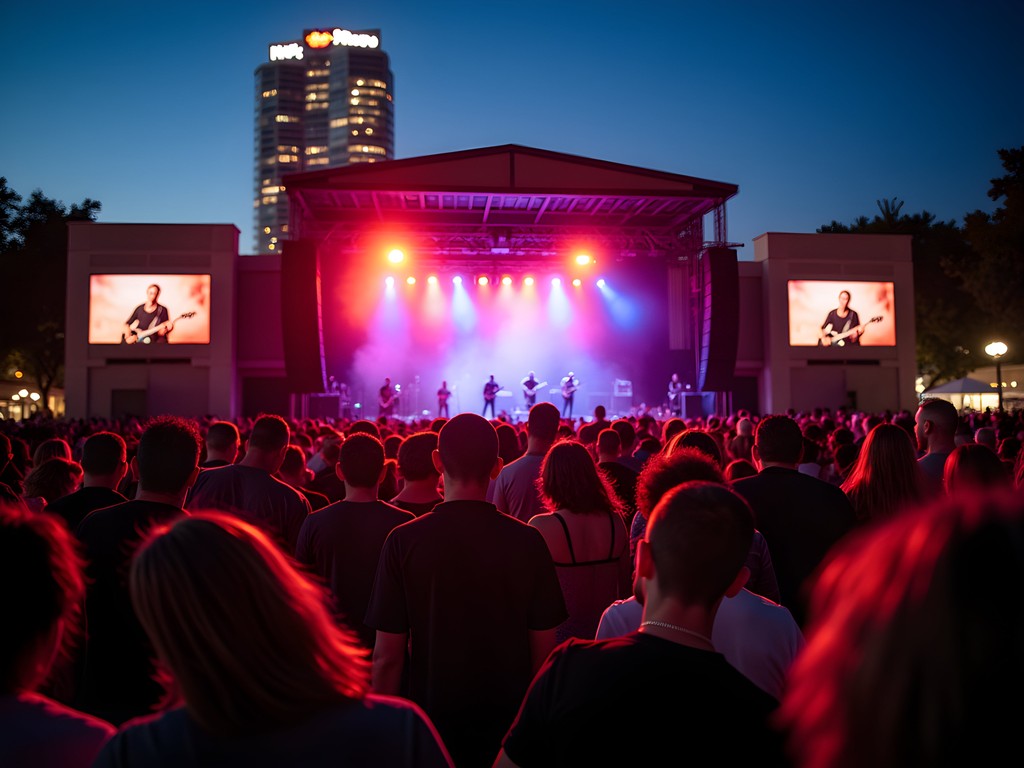 Outdoor rock concert at Stubb's BBQ amphitheater in Austin with crowd and stage lighting