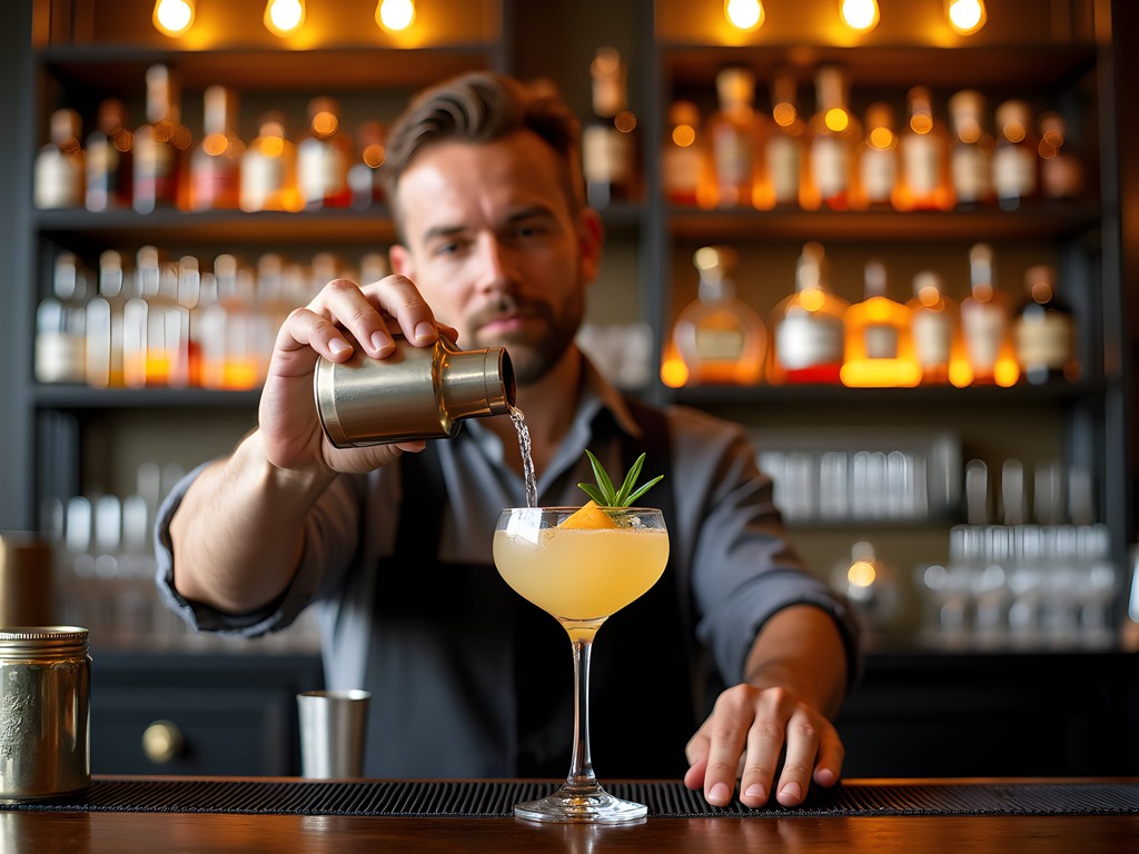 Craft cocktail being prepared at upscale Baton Rouge bar with Louisiana ingredients