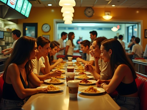 Late-night diners enjoying comfort food at a classic Baton Rouge 24-hour restaurant