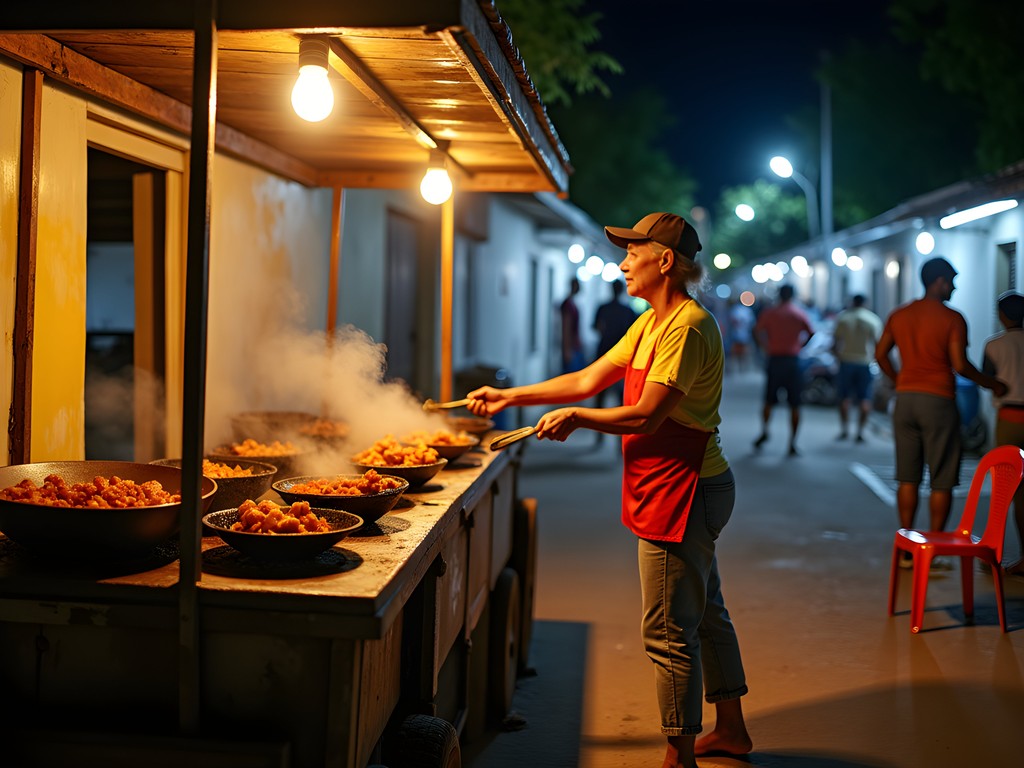Late night food at Mama Josie's Street Kitchen in Bisée, Saint Lucia