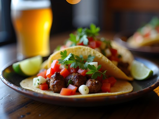 Authentic late-night street tacos with colorful toppings and craft beer in Boise