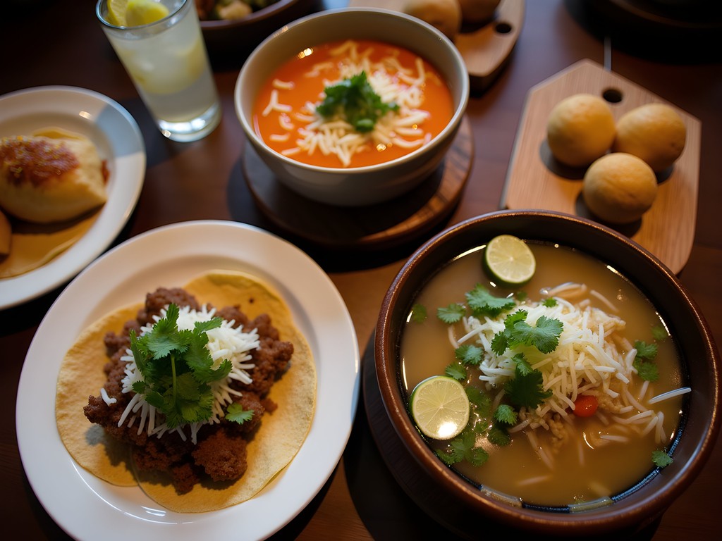 Diverse late-night food options in Bridgeport featuring tacos, pho, and Brazilian cuisine