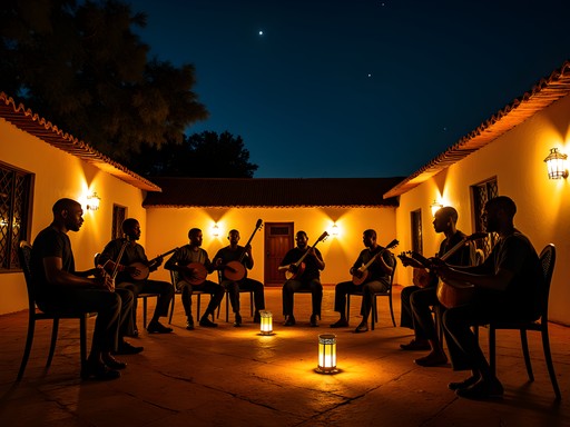 Nighttime kora music session in Brikama compound