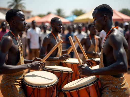 Energetic sabar drum circle near Brikama market