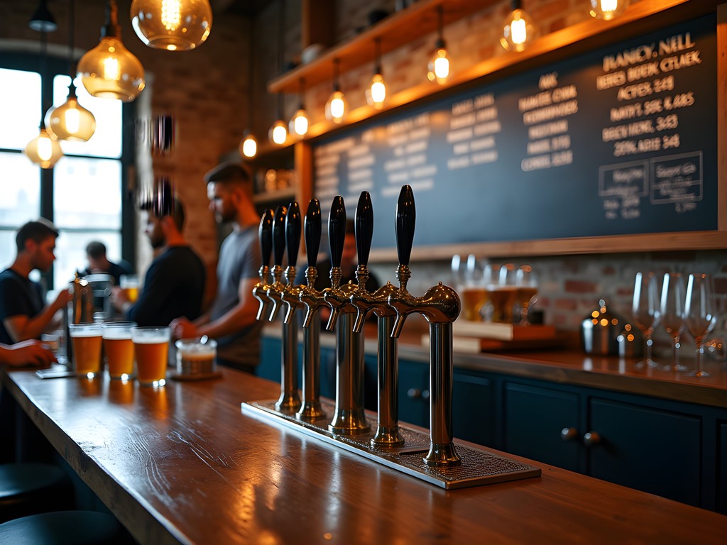 Craft beer taps and selection board at Élesztő ruin bar in Budapest