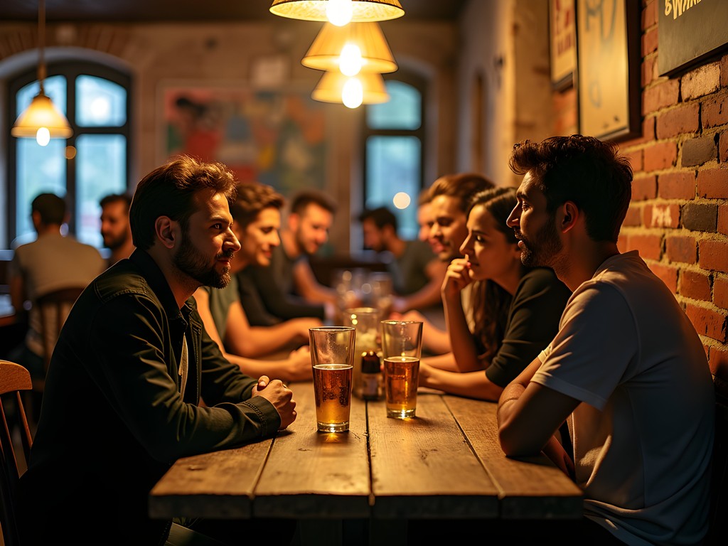 Authentic cultural interaction between travelers and locals at a Budapest ruin bar