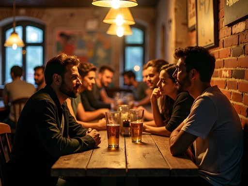 Authentic cultural interaction between travelers and locals at a Budapest ruin bar