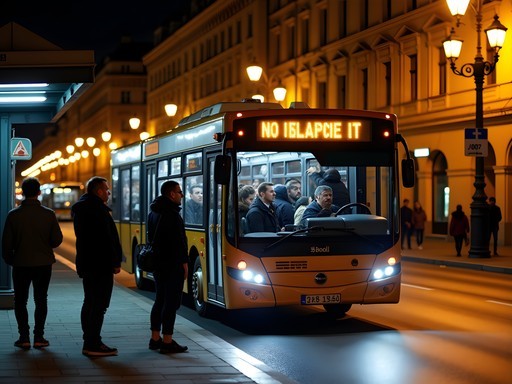 Budapest's night bus system safely transporting passengers near ruin bar district