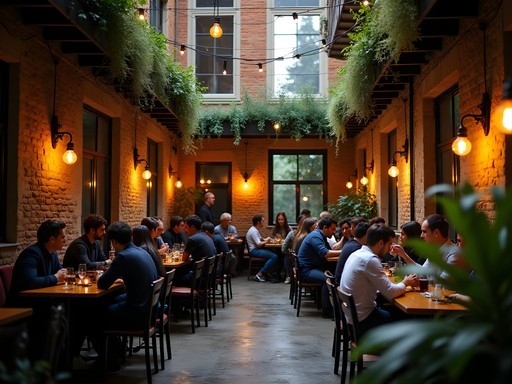 Early evening atmosphere in a Budapest ruin bar showing local professionals enjoying after-work drinks