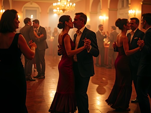 Local couples dancing tango at La Viruta milonga in Buenos Aires