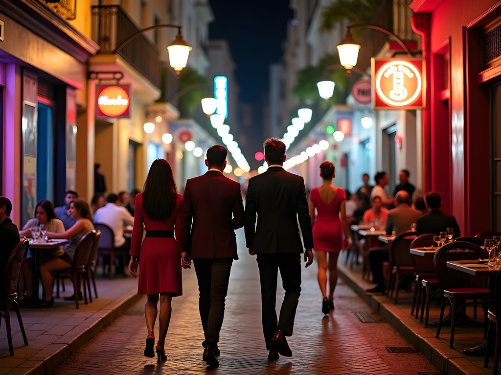Vibrant street scene in Palermo Soho district of Buenos Aires at night
