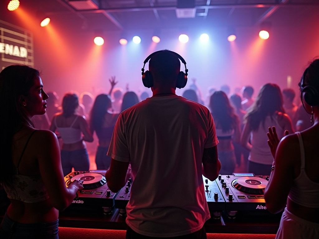 DJ mixing electronic music with traditional Colombian rhythms at Alterno Bar in Cali
