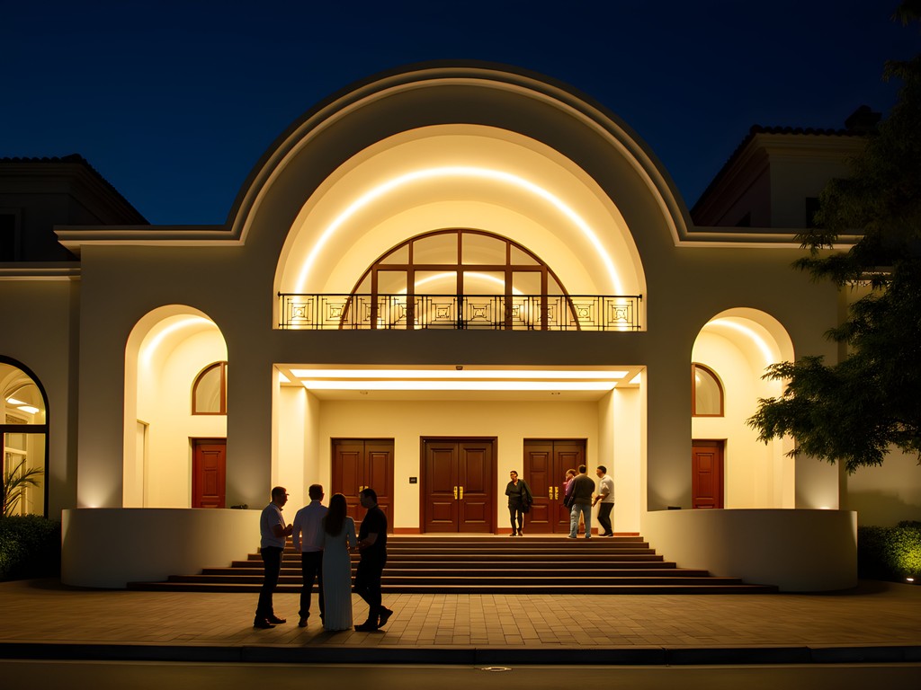 Illuminated Teatro Teresa Carreño with patrons arriving for evening performance