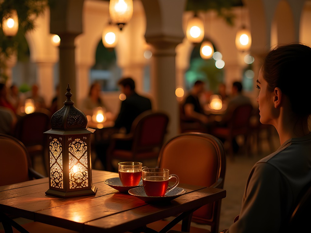 Person enjoying traditional Moroccan mint tea at an atmospheric café between nightlife venues