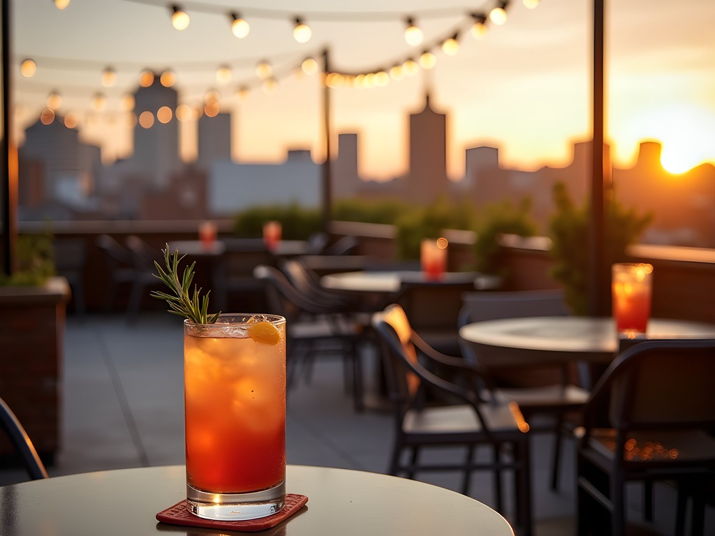 Sunset view from rooftop bar in downtown Columbia Missouri