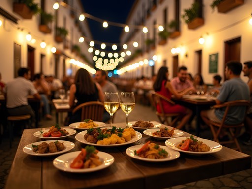 Family enjoying tapas at outdoor restaurant in Cordoba's Jewish Quarter