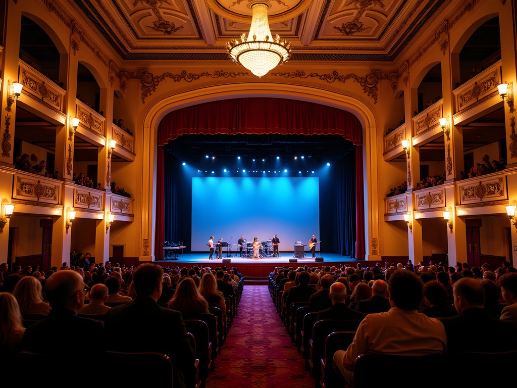 Historic Strand Ballroom in Dover during an evening concert with atmospheric lighting