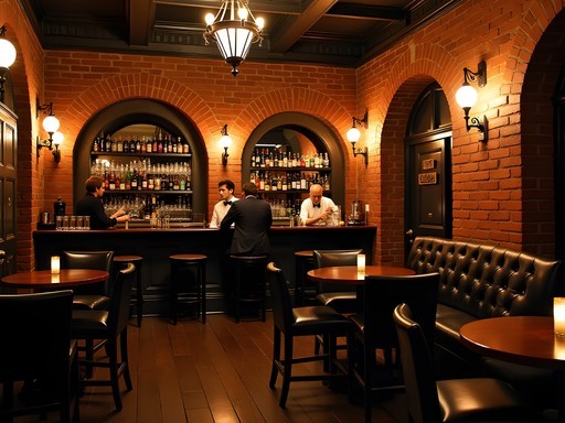 Interior of a hidden speakeasy in Dubuque with vintage bank vault details and craft cocktails