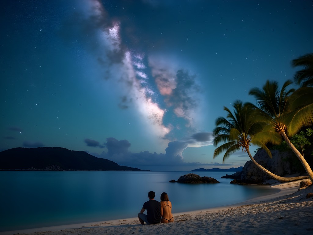 Milky Way and stars over Galleon Beach at night in Antigua