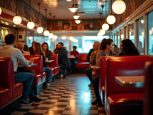 Classic American diner in Florence Kentucky with late night crowd
