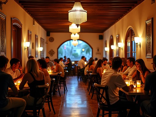 Interior of a culturally-themed nightlife venue in Fort Lauderdale with international design elements