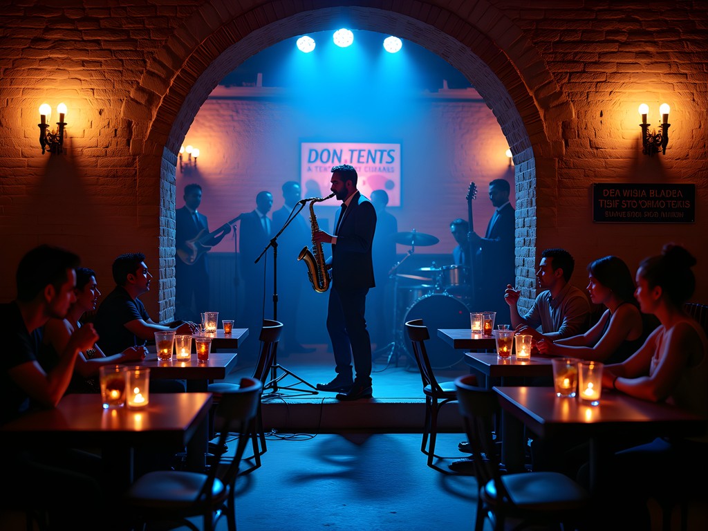 Intimate jazz performance at Scat Jazz Lounge with saxophone player and attentive audience