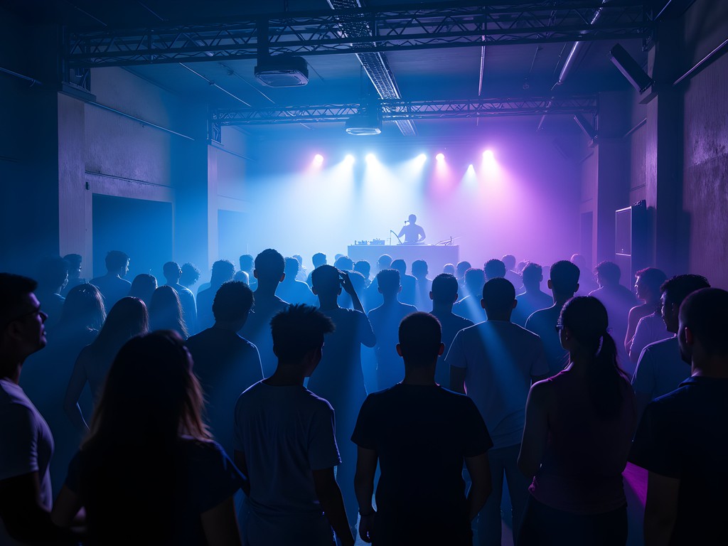 Underground electronic music venue in Guatemala City with dancers and lighting