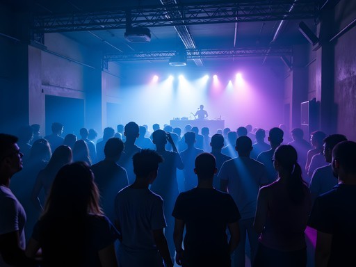 Underground electronic music venue in Guatemala City with dancers and lighting