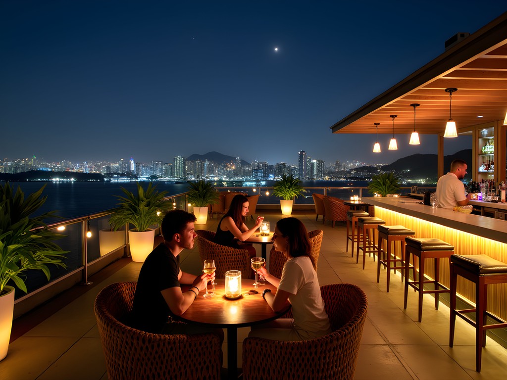 Couples enjoying cocktails at Azotea Lounge rooftop bar in Guaynabo
