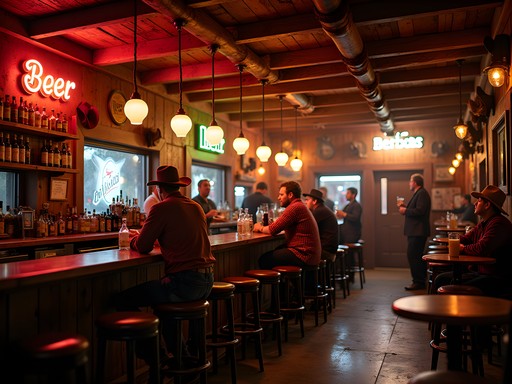 Rustic interior of a local Hobbs bar with Western decor and patrons enjoying drinks