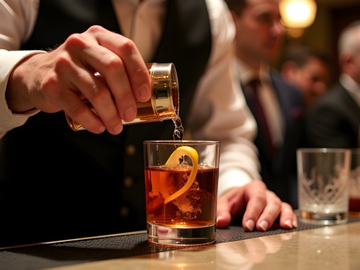 Sophisticated cocktail preparation at Hilton New Orleans Airport lobby bar
