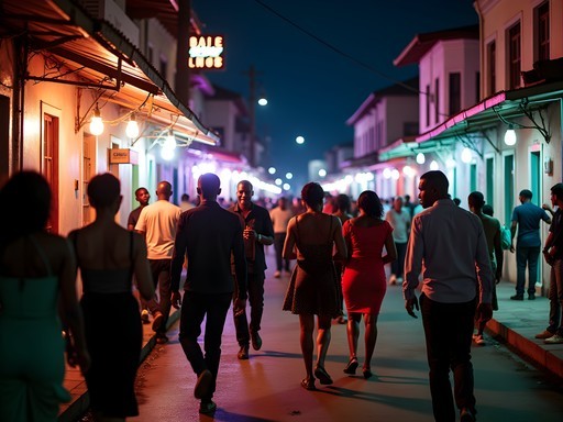 Bustling nightlife on Avenue Kasai in Matonge district, Kinshasa